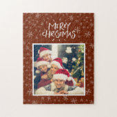 レッドメリークリスマスフォトジグのスノーフレーク模様 ジグソーパズル (縦)