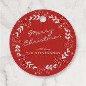 レッドメリークリスマスフローラリースシンプルカスタム フェイバータグ (裏面)