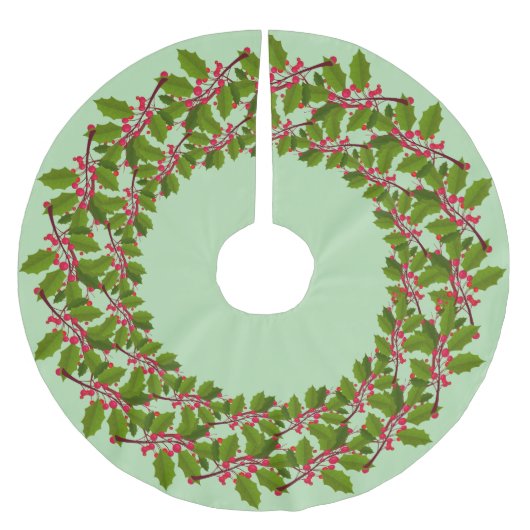 レッドメリークリスマスホリーベリークリスマスパターン ブラッシュドポリエステルツリースカート (正面)