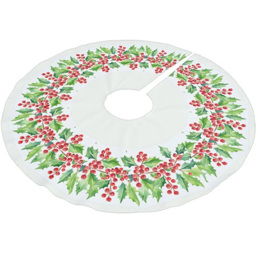 レッドメリークリスマスホリーベリークリスマスパターン ブラッシュドポリエステルツリースカート (アングル)