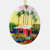 レッドメリークリスマスメレカリキマカコテージ セラミックオーナメント (右)