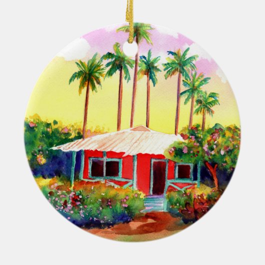 レッドメリークリスマスメレカリキマカコテージ セラミックオーナメント (裏面)