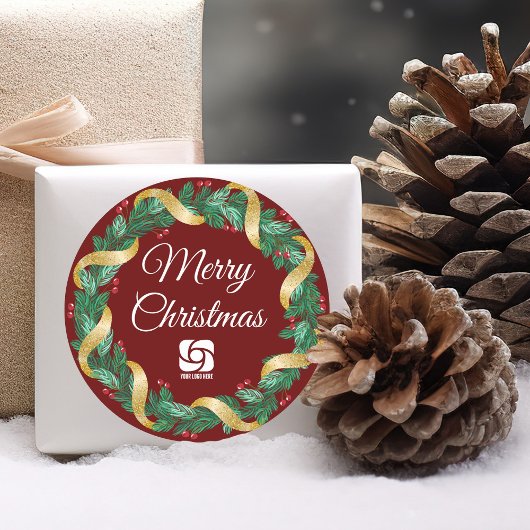 レッドメリークリスマスリースカスタム会社パーティー ラウンドシール
