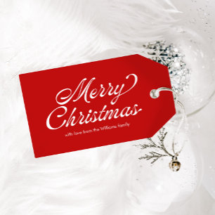 レッドメリークリスマスヴィンテージスクリプトプレイド ギフトタグ