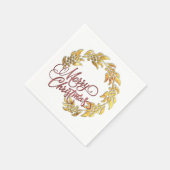 レッドメリークリスマス金ゴールドリース スタンダードカクテルナプキン (角)