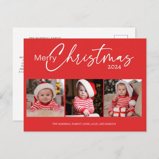 レッドメリークリスマス2024フォトコラージュタイポグラフィ シーズンポストカード (正面/裏面)