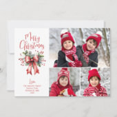 レッドメリークリスマス3枚の写真スクリプトホリーボウ シーズンカード (正面)