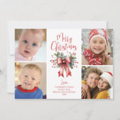 レッドメリークリスマス4フォトスクリプトボウホリー シーズンカード (正面)