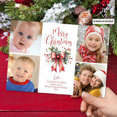 レッドメリークリスマス4フォトスクリプトボウホリー シーズンカード