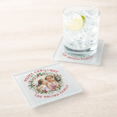 レッドメリークリスマス、フローラリースの休日の写真 ガラスコースター (アングル)