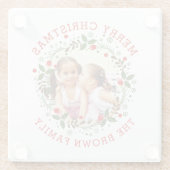 レッドメリークリスマス、フローラリースの休日の写真 ガラスコースター (裏面)