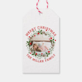 レッドメリークリスマス、フローラリースの休日の写真 ギフトタグ (裏面)