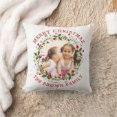 レッドメリークリスマス、フローラリースの休日の写真 クッション (ブランケット)