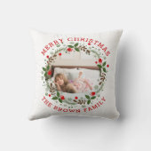レッドメリークリスマス、フローラリースの休日の写真 クッション (裏面)
