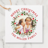 レッドメリークリスマス、フローラリースの休日の写真 フェイバータグ (正面)