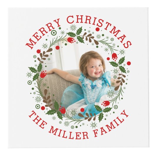 レッドメリークリスマス、フローラリースの休日の写真 フォトキューブ (正面)