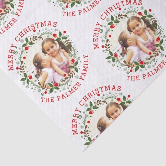 レッドメリークリスマス、フローラリースの休日の写真 薄葉紙 (詳細)