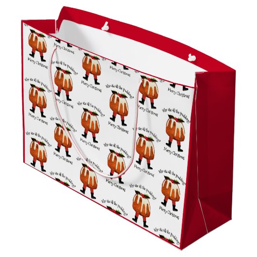 レッドメリーパーソナライズされたクリスマス大抱き枕 ラージペーパーバッグ (裏面アングル)