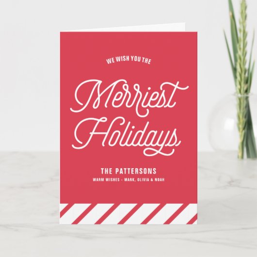 レッドメリーホリーズレトロタイポグラフィクリスマス シーズンカード (正面)
