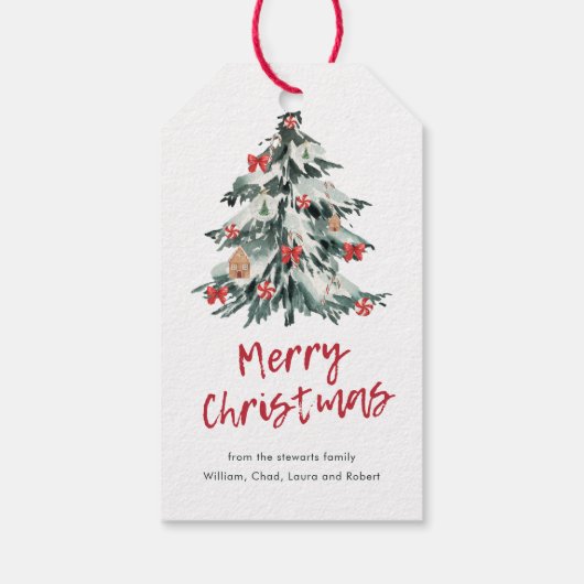 レッドメリーモダンクリスマスシックなホリデーツリー ギフトタグ (裏面)