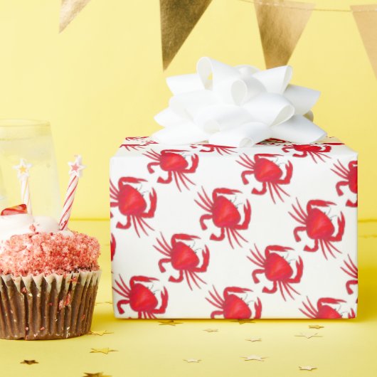 レッドメリーランド懸命シェルカニビーチ海シーフード ラッピングペーパー (誕生日パーティー)