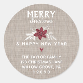 レッドメリー素朴クリスマス差出人住所 ラウンドシール