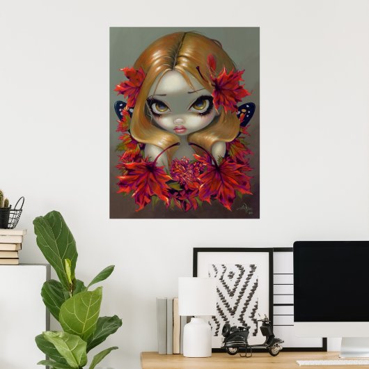 レッドメープルフェアリーアートプリント紅葉ファンタジー ポスター (ホームオフィス)