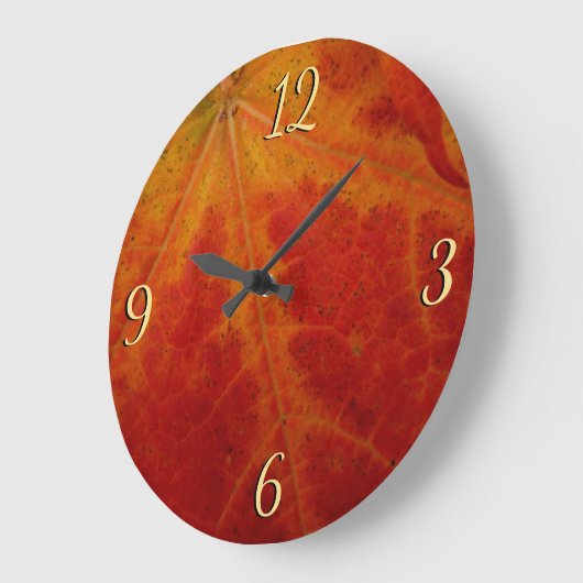 レッドメープルリーフ抽象芸術秋自然撮影 ラージ壁時計 (傾斜)