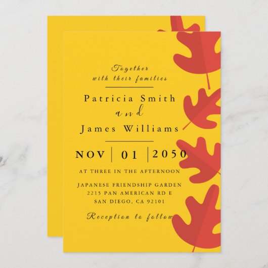 レッドメープルリーフ結婚式招待状 招待状 (正面/裏面)