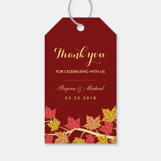 レッドメープル葉ズオータム結婚ズギフトラベル ギフトタグ (正面)