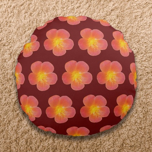 レッドモスバラフラワーシームレスパターン ラウンドクッション