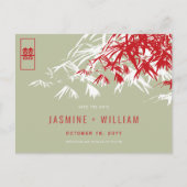 レッドモス禅中国の竹の結婚式の日付を保存 案内ポストカード (正面)