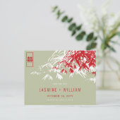 レッドモス禅中国の竹の結婚式の日付を保存 案内ポストカード (スタンド正面)