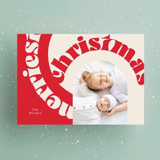 レッドモダンはっきりしたタイポグラフィChristmas One写真 シーズンカード