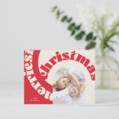 レッドモダンはっきりしたタイポグラフィChristmas One写真 シーズンポストカード (スタンド正面)