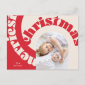 レッドモダンはっきりしたタイポグラフィChristmas One写真 シーズンポストカード (正面)