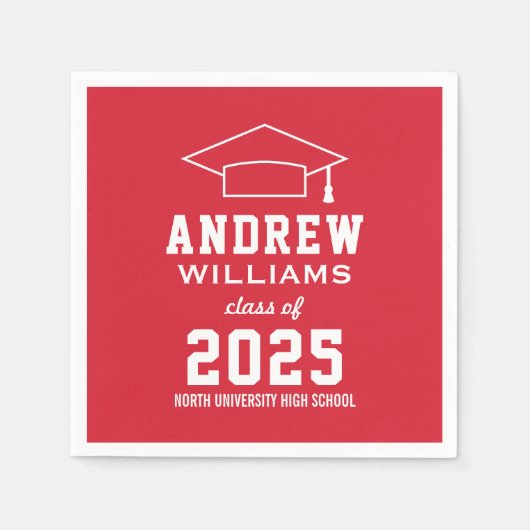 レッドモダンカスタム2025卒業パーティー スタンダードカクテルナプキン (正面)