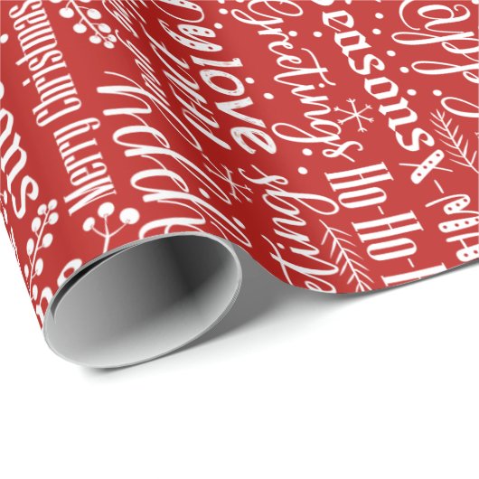 レッドモダンクリスマスホリデータイポグラフィ ラッピングペーパー (ロールコーナー)