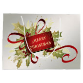 レッドモダンクリスマスホリデー抱き枕 ラージペーパーバッグ (裏面)