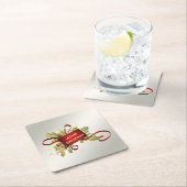 レッドモダンクリスマスホリデー紙コースター スクエアペーパーコースター (インサイチュ)