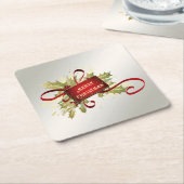 レッドモダンクリスマスホリデー紙コースター スクエアペーパーコースター (アングル)