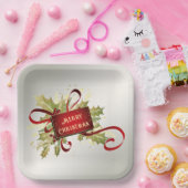 レッドモダンクリスマスホリデー紙プレート ペーパープレート (パーティー)