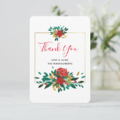 レッドモダングリーン&金ゴールドクリスマスブーケ サンキューカード (スタンド正面)