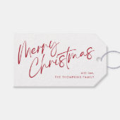 レッドモダンシンプルスクリプトメリークリスマス ギフトタグ (正面(横))