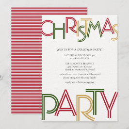 レッドモダンストライプグリーン金ゴールドクリスマスパーティー  招待状