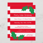 レッドモダンストライプセズホリーホリデーパーティー招待状 (正面/裏面)