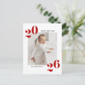 レッドモダンタイポグラフィハッピー2022年新年写真 シーズンポストカード (スタンド正面)