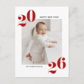 レッドモダンタイポグラフィハッピー2022年新年写真 シーズンポストカード (正面)