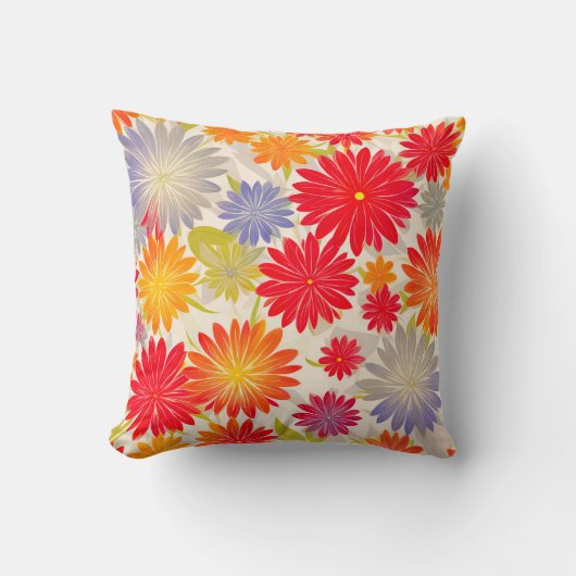 レッドモダンデイジーBOHOデザイン クッション (正面)