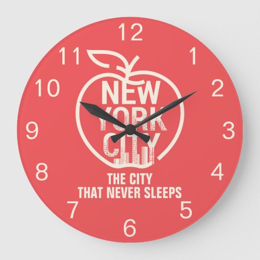 レッドモダンニューヨークシティビッグアップル ラージ壁時計 (正面)